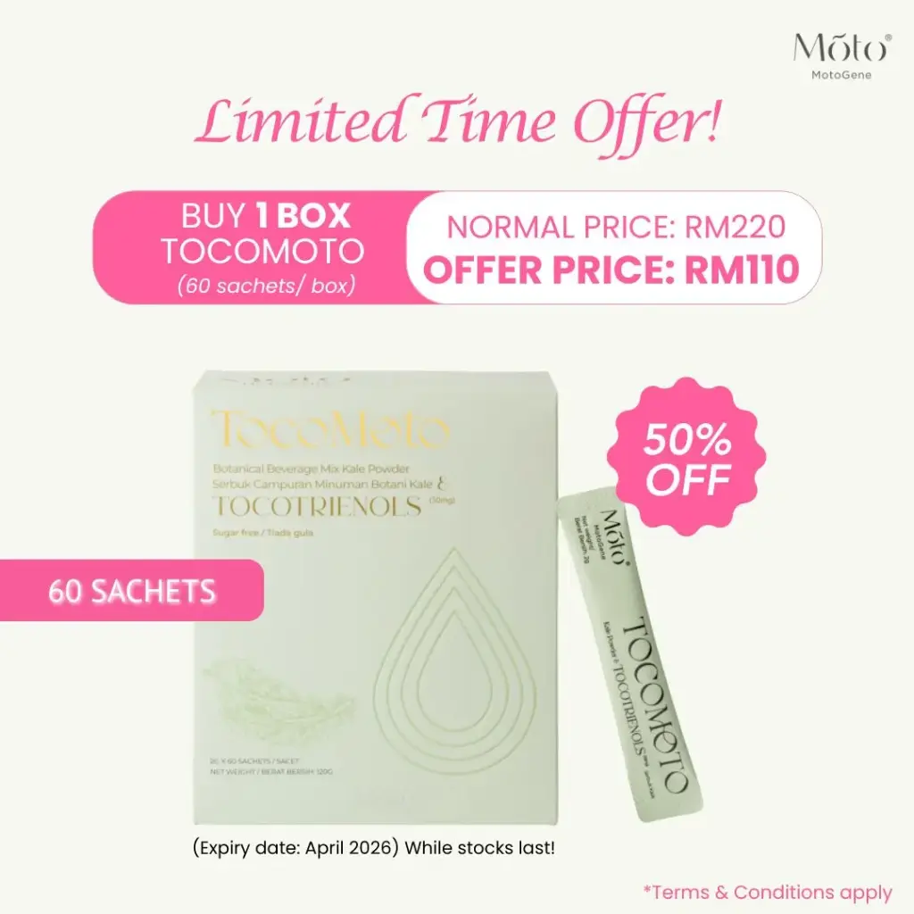 TocoMoto Botanical Beverage Mix Kale Powder & Tocotrienols (60 Sachets) (Expiry Date: 04/26)