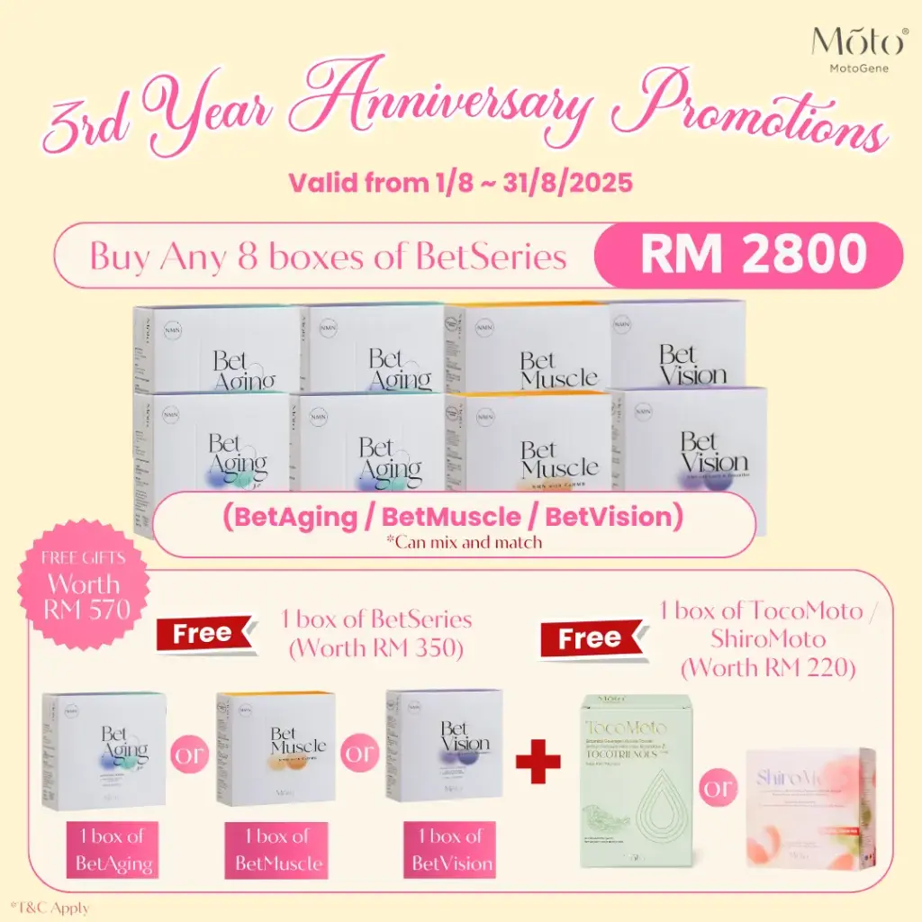 3rd Year Anniversary 2025 - Buy 8 boxes of BetSeries Free 1 Box BetSeries + 1 Box of TocoMoto/ShiroMoto 