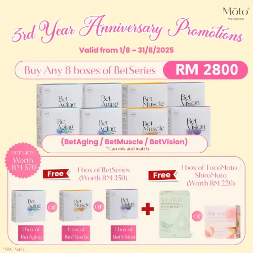3rd Year Anniversary 2025 - Buy 8 boxes of BetSeries Free 1 Box BetSeries + 1 Box of TocoMoto/ShiroMoto 