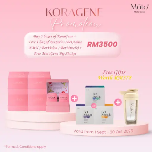 Limited Time Promotion - Buy 5 boxes of KoraGene + Free 1 box of BetSeries  + Free MotoGene Big Shaker 