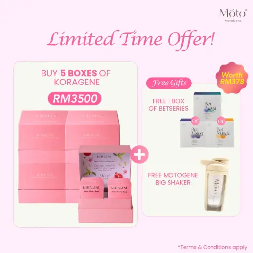 Buy 5 boxes of KoraGene + Free 1 box of BetSeries (BetAging / BetVision / BetMuscle) + Free MotoGene Big Shaker (November-December '25)